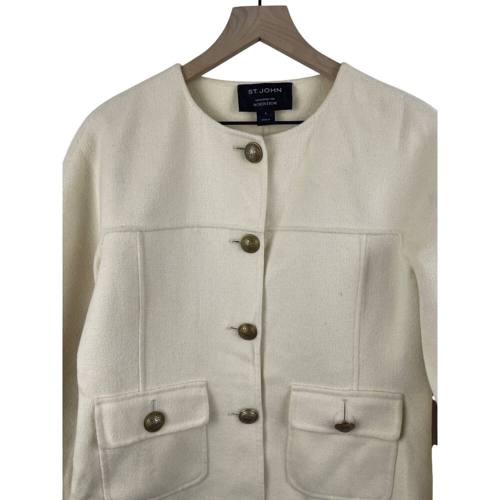 St. John Women's 6 Cashmere Wool Angora Old Money Neutral Blazer Cream - Picture 2 of 8